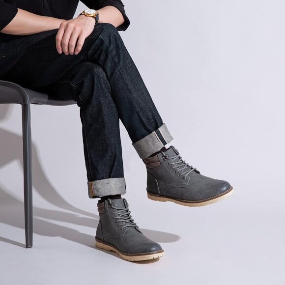 〽️Men\'s Chukka Hiking Boots Grey Comfortable Waterproof Casual Lace Up Shoes